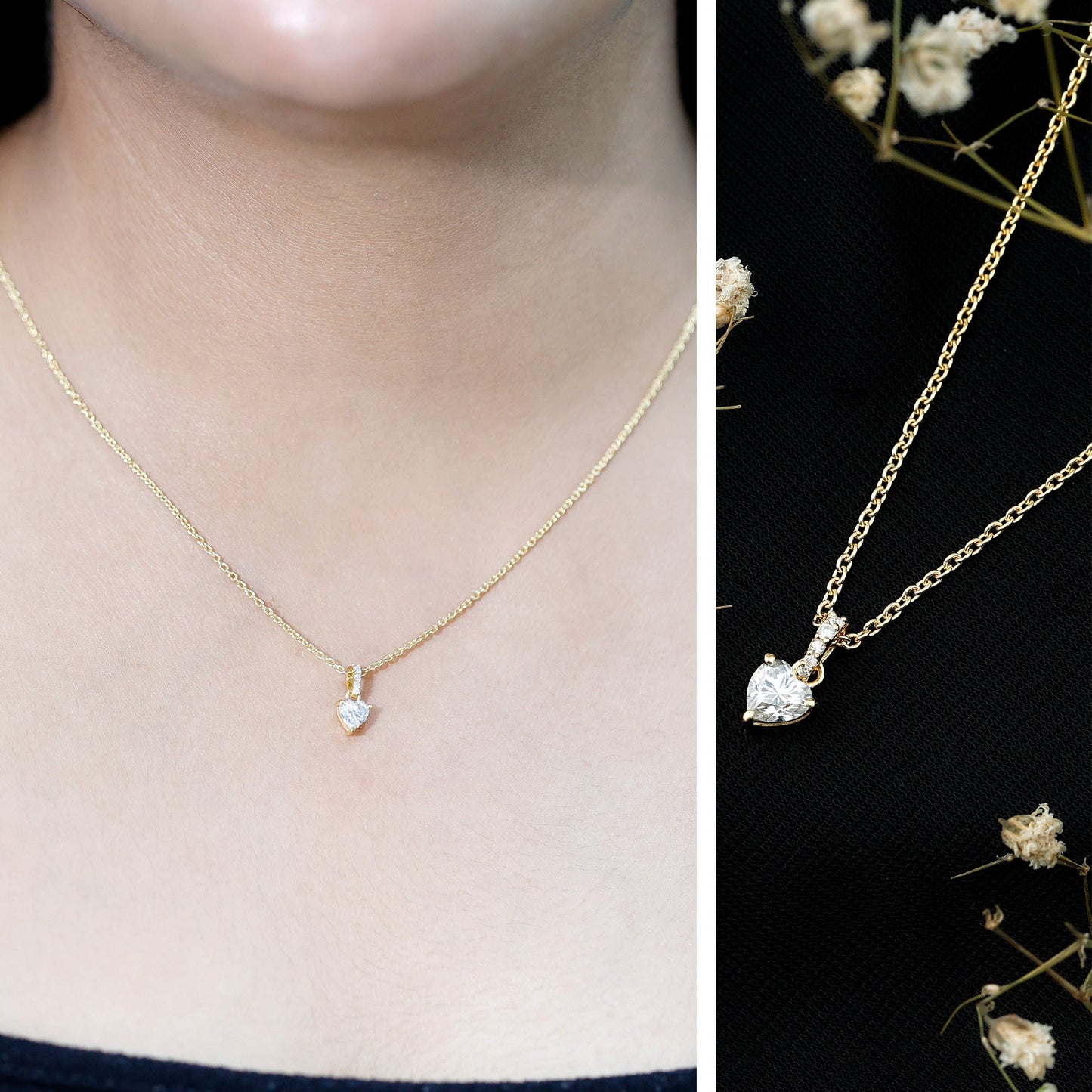 Yellow Gold Plated Silver 0.5 Carat Moissanite Heart Pendant with Chain