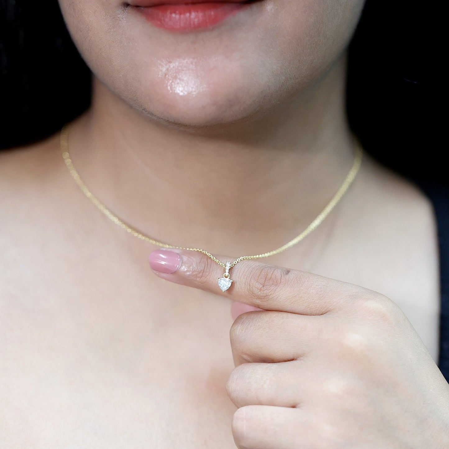 Yellow Gold Plated Silver 0.5 Carat Moissanite Heart Pendant with Chain