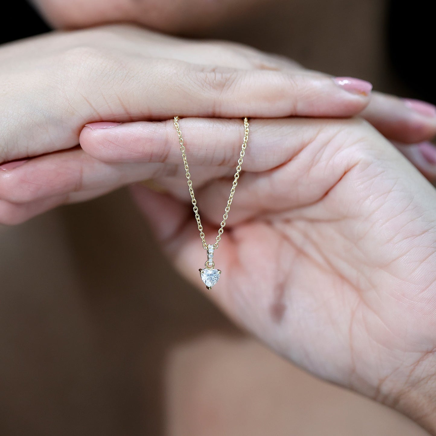 Yellow Gold Plated Silver 0.5 Carat Moissanite Heart Pendant with Chain