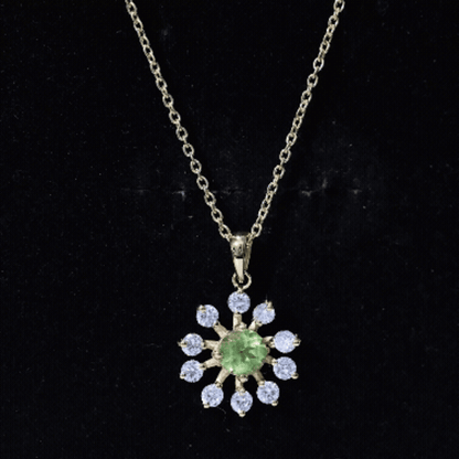 Green Peridot and Diamond Flower Pendant Necklace