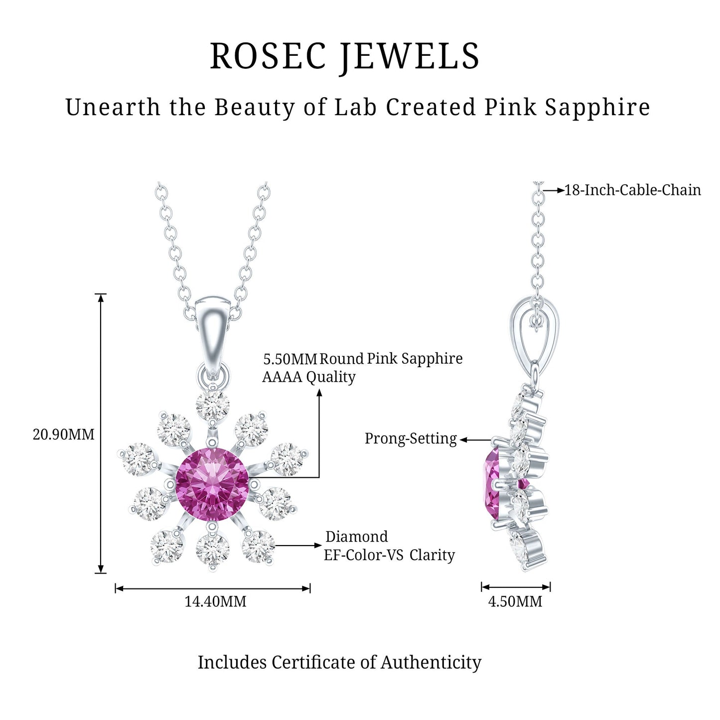 Lab Created Pink Sapphire and Diamond Flower Pendant Necklace