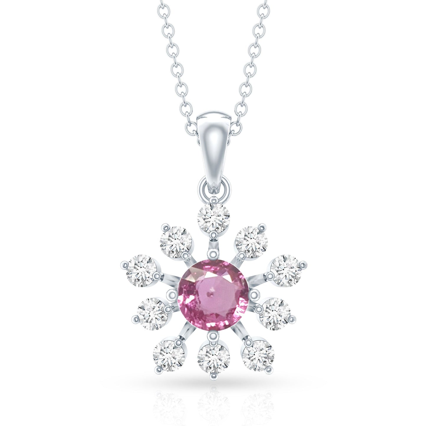 Genuine 0.58 Carat Pink Sapphire and Diamond Flower Pendant Necklace
