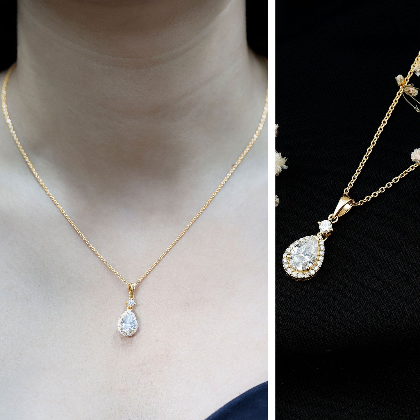 Pear Shaped 1.3 Carat Moissanite Pendant Necklace with Halo