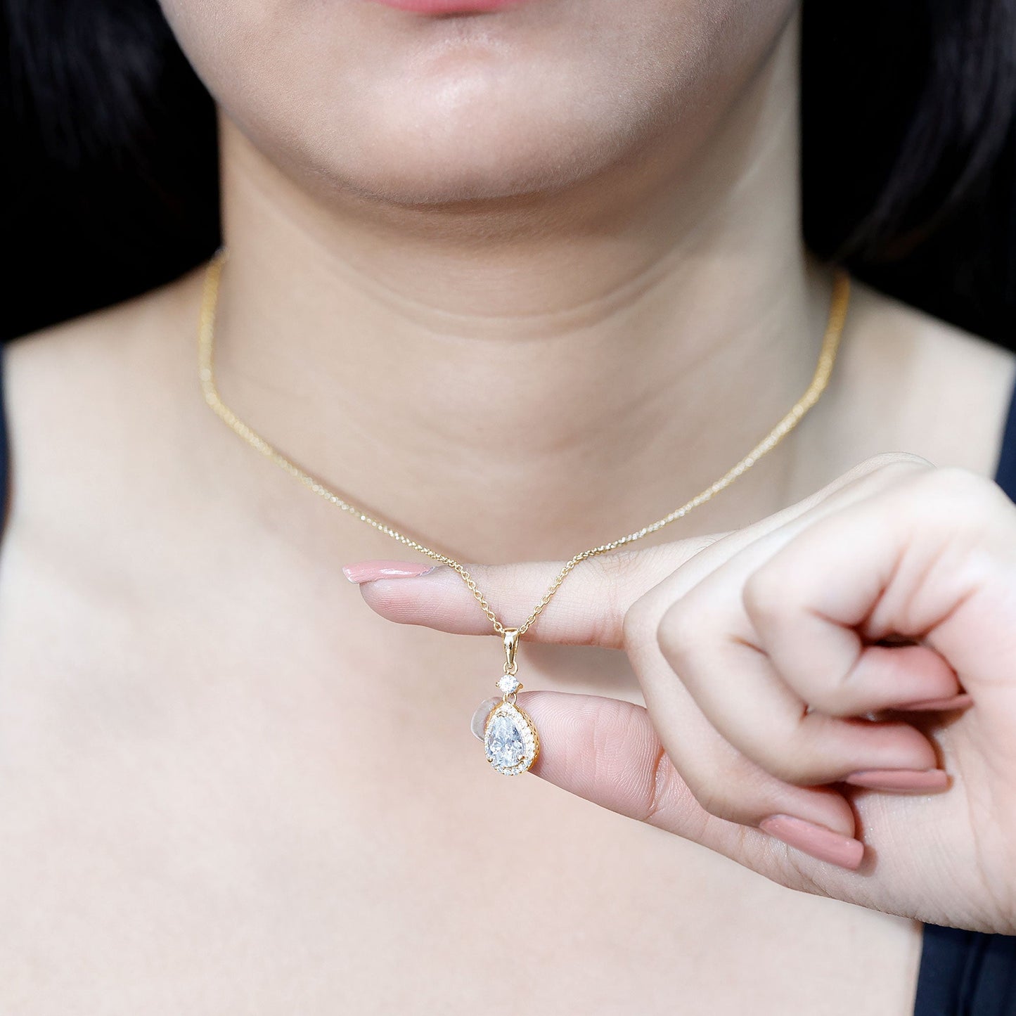 Pear Shaped 1.3 Carat Moissanite Pendant Necklace with Halo