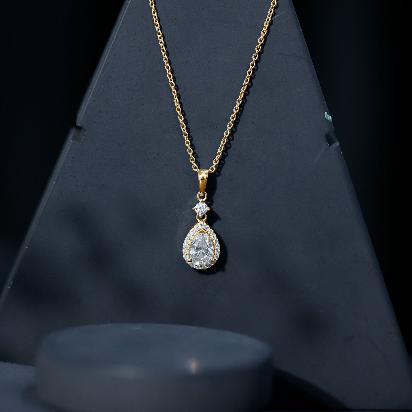 Pear Shaped 1.3 Carat Moissanite Pendant Necklace with Halo