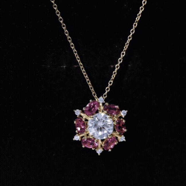 Certified 2 Carat Moissanite Flower Statement Necklace With Pink Tourmaline