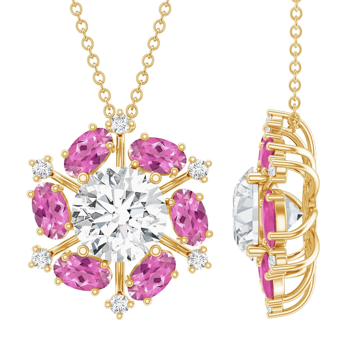 Certified 2 Carat Moissanite Flower Statement Necklace With Pink Tourmaline