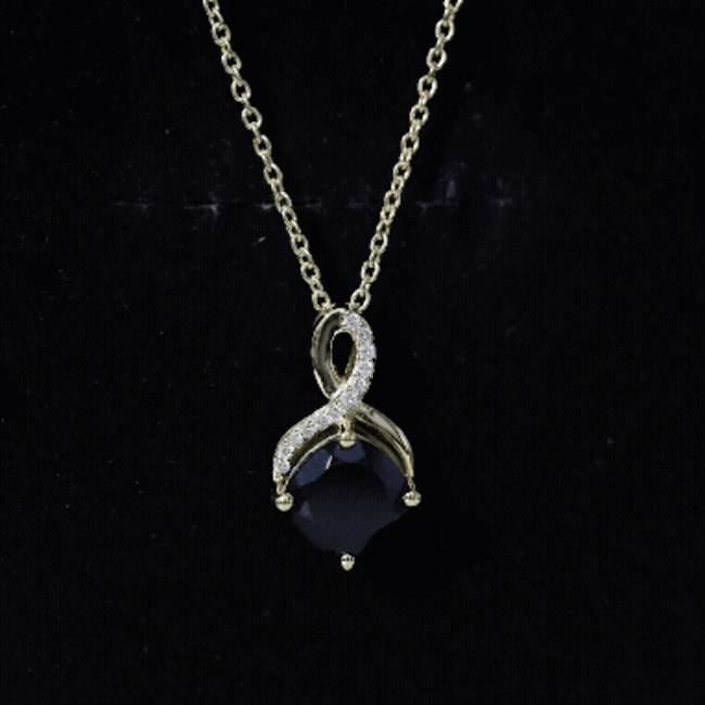 Cushion Cut 2 Carat Black Onyx Infinity Pendant Necklace with Lab Diamond