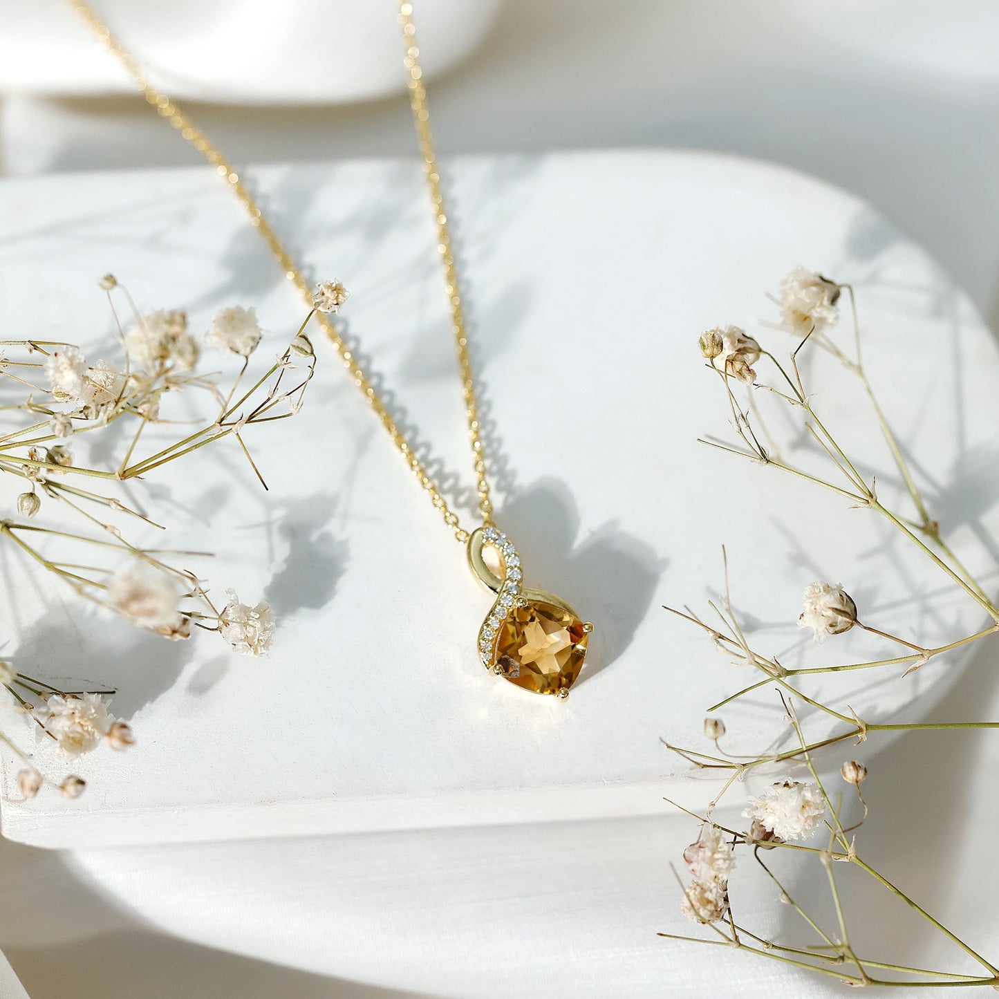 Cushion Cut 2.2 Carat Citrine Infinity Necklace with Silver Chain