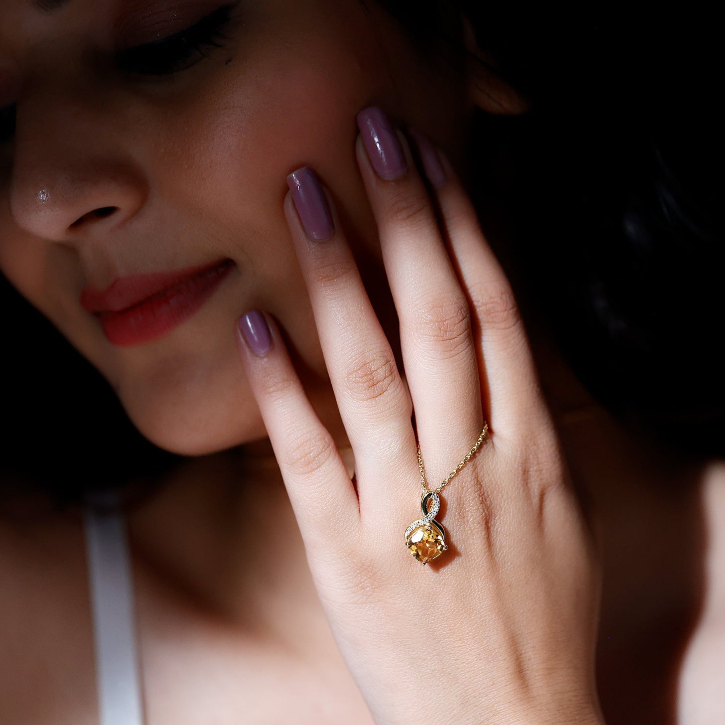 Cushion Cut 2.2 Carat Citrine Infinity Necklace with Silver Chain