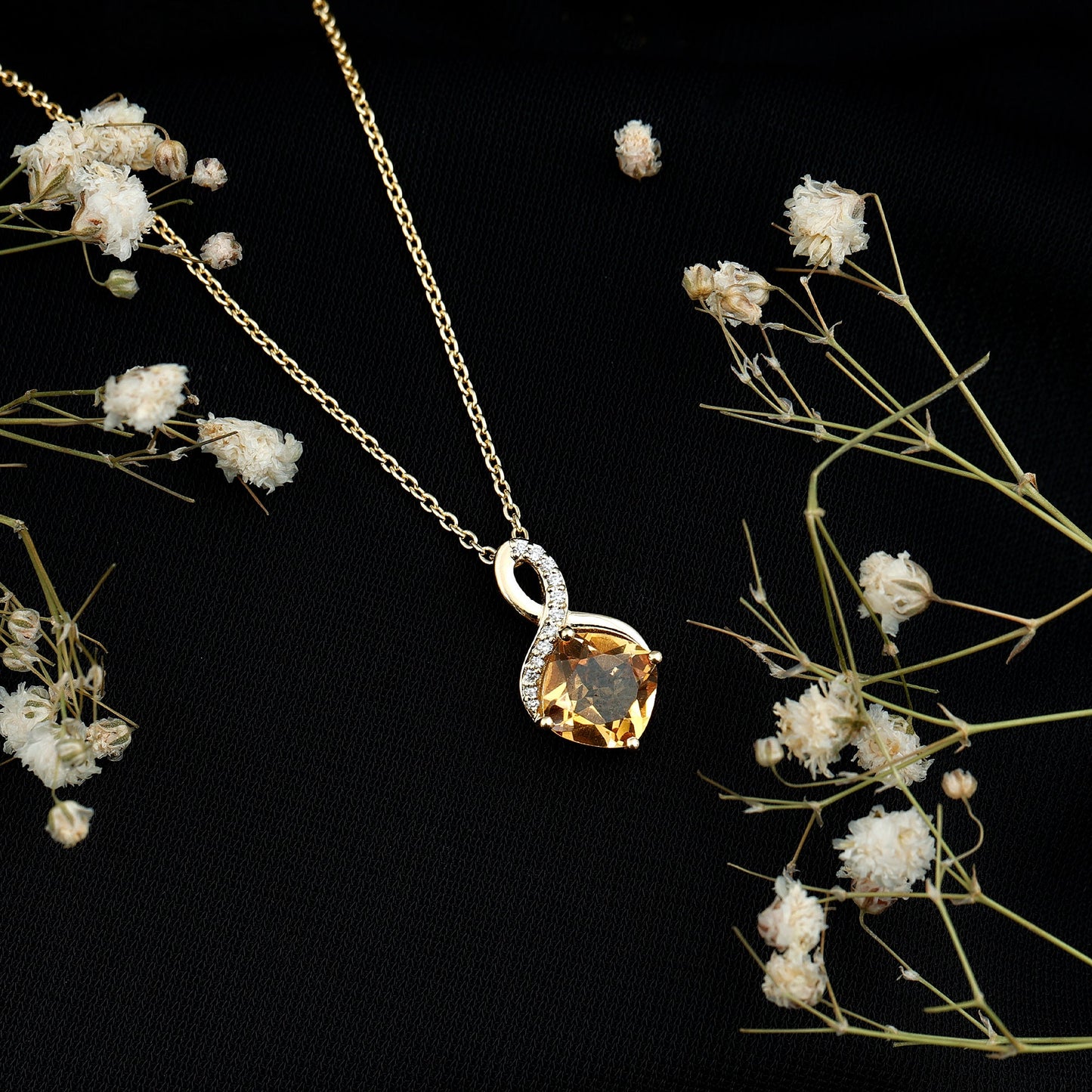 Cushion Cut 2.2 Carat Citrine Infinity Necklace with Silver Chain