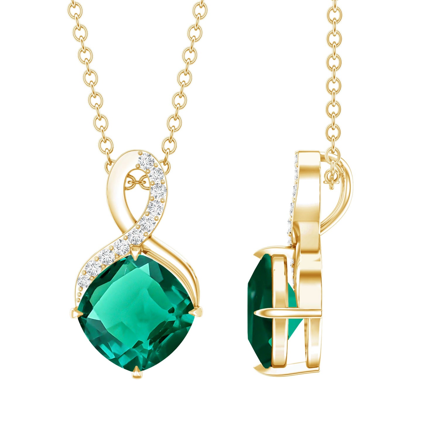 2 Carat Cushion Cut Lab Grown Emerald Infinity Necklace for Women