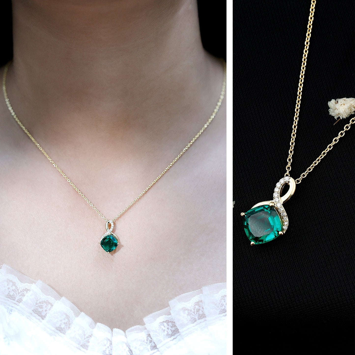 2 Carat Cushion Cut Lab Grown Emerald Infinity Necklace for Women