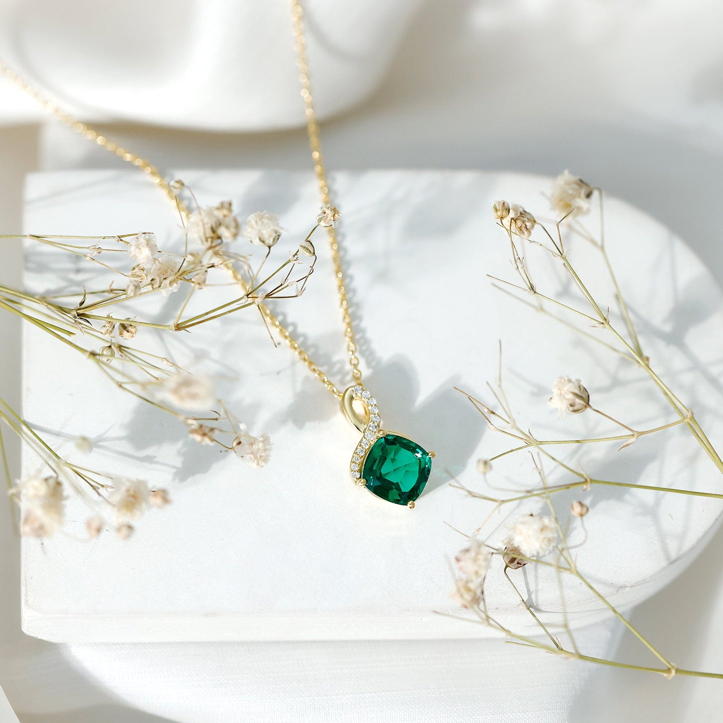 2 Carat Cushion Cut Lab Grown Emerald Infinity Necklace for Women