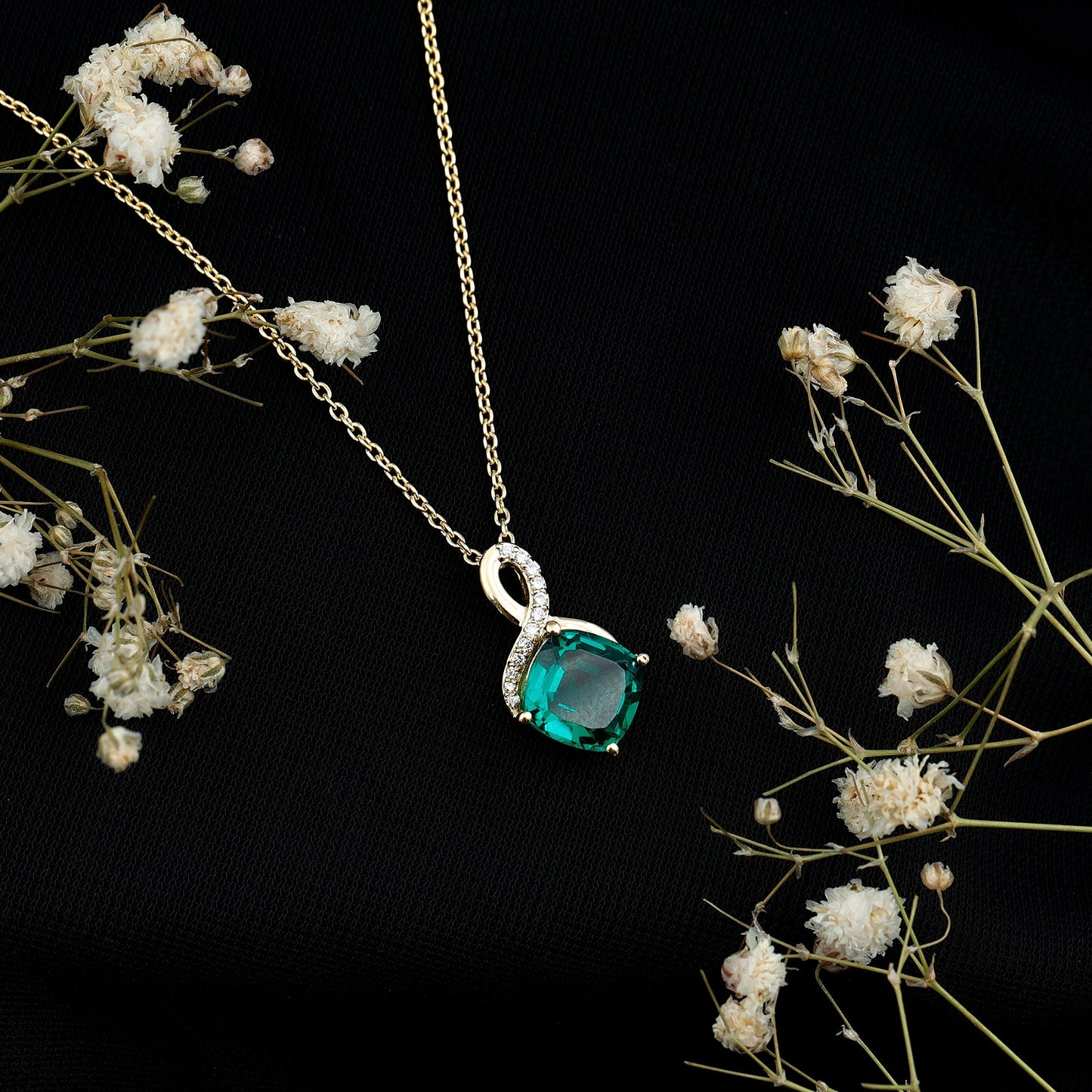 2 Carat Cushion Cut Lab Grown Emerald Infinity Necklace for Women