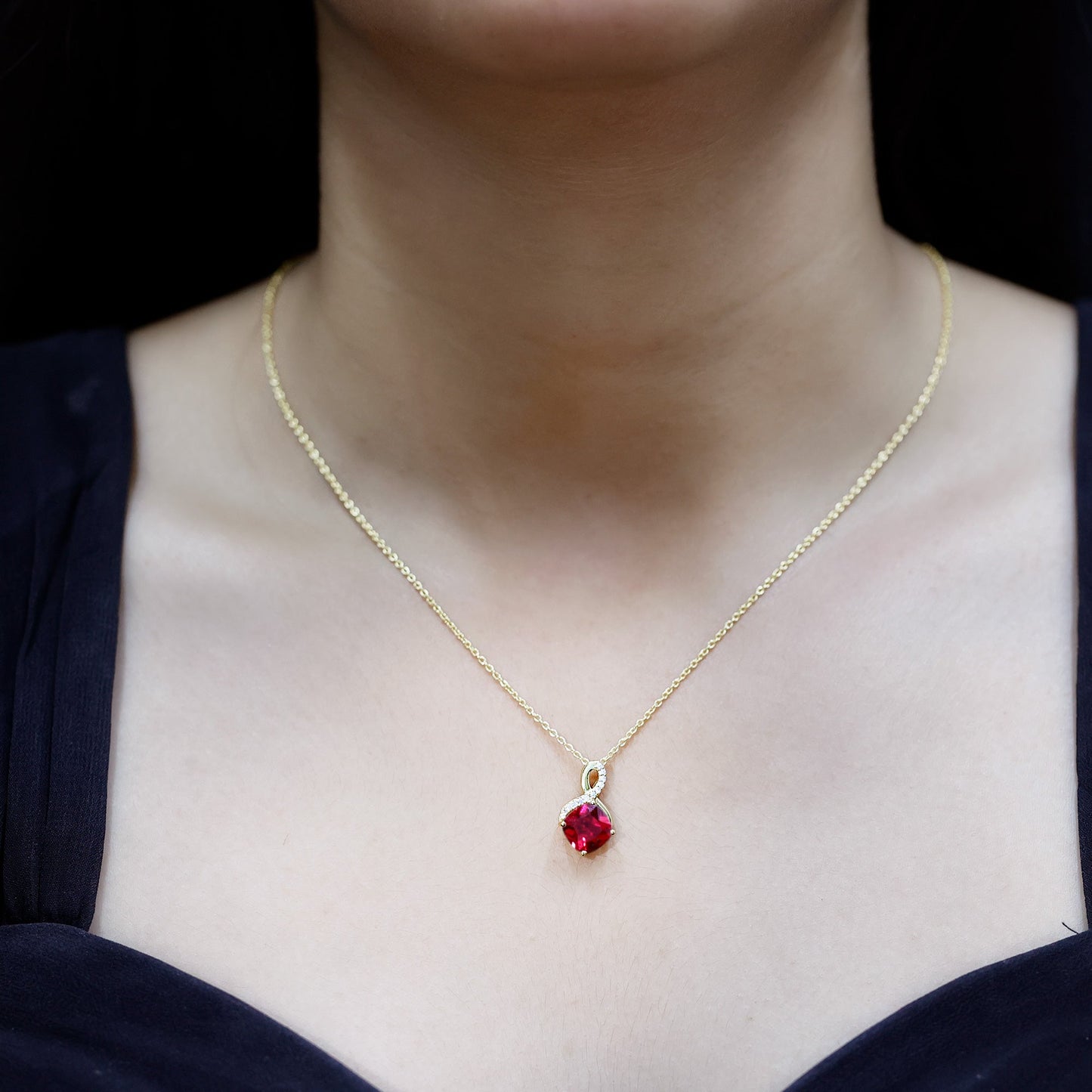 Certified Cushion Cut 2 Carat Lab Grown Ruby Infinity Necklace with Chain