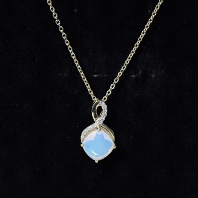 Cushion Cut 1.87 Carat Ethiopian Opal Infinity Necklace with Silver Chain