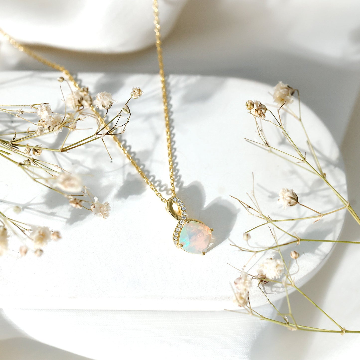 Cushion Cut 1.87 Carat Ethiopian Opal Infinity Necklace with Silver Chain