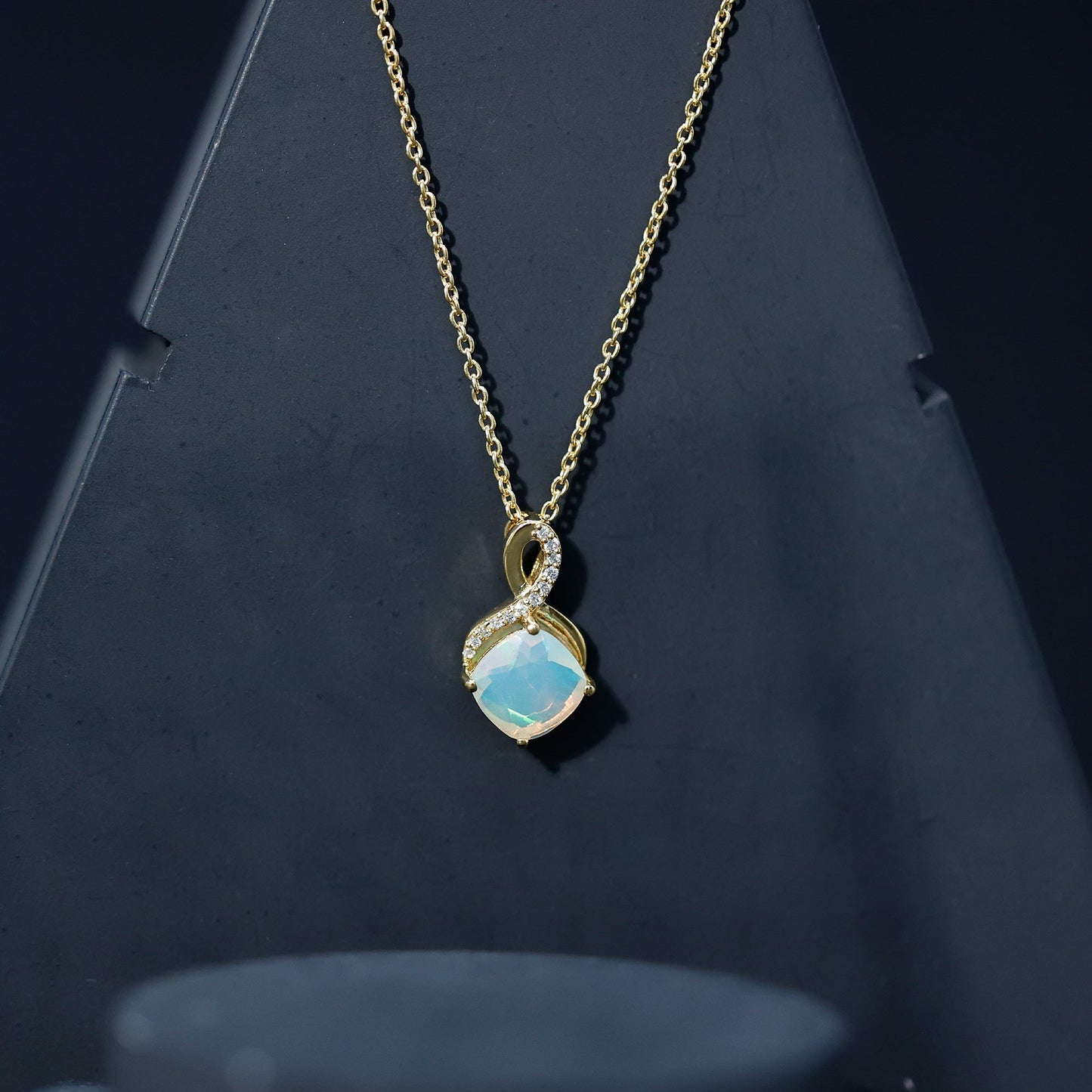 Cushion Cut 1.87 Carat Ethiopian Opal Infinity Necklace with Silver Chain