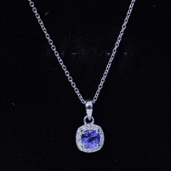 Cushion Cut 1.2 Carat Tanzanite Necklace with Lab Diamond Halo