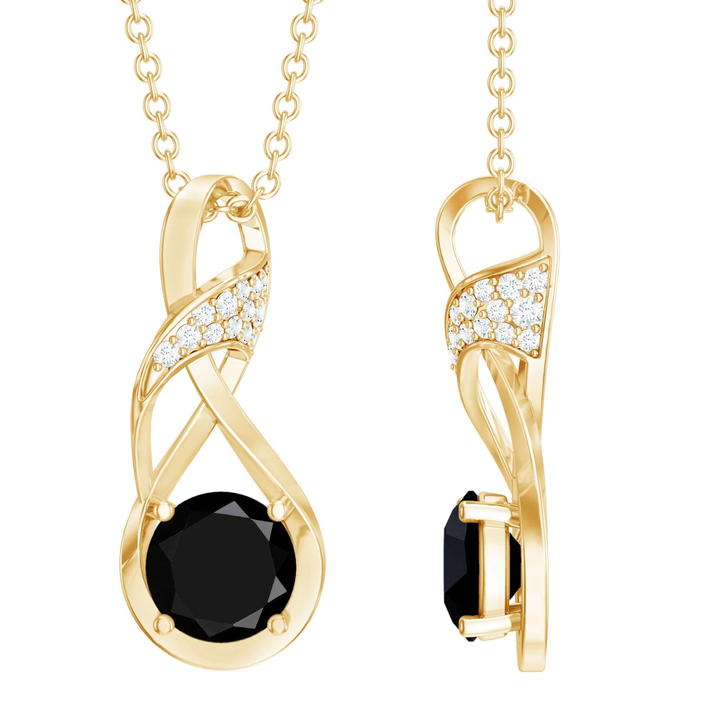 1 Carat Black and White Diamond Infinity Necklace with Silver Chain