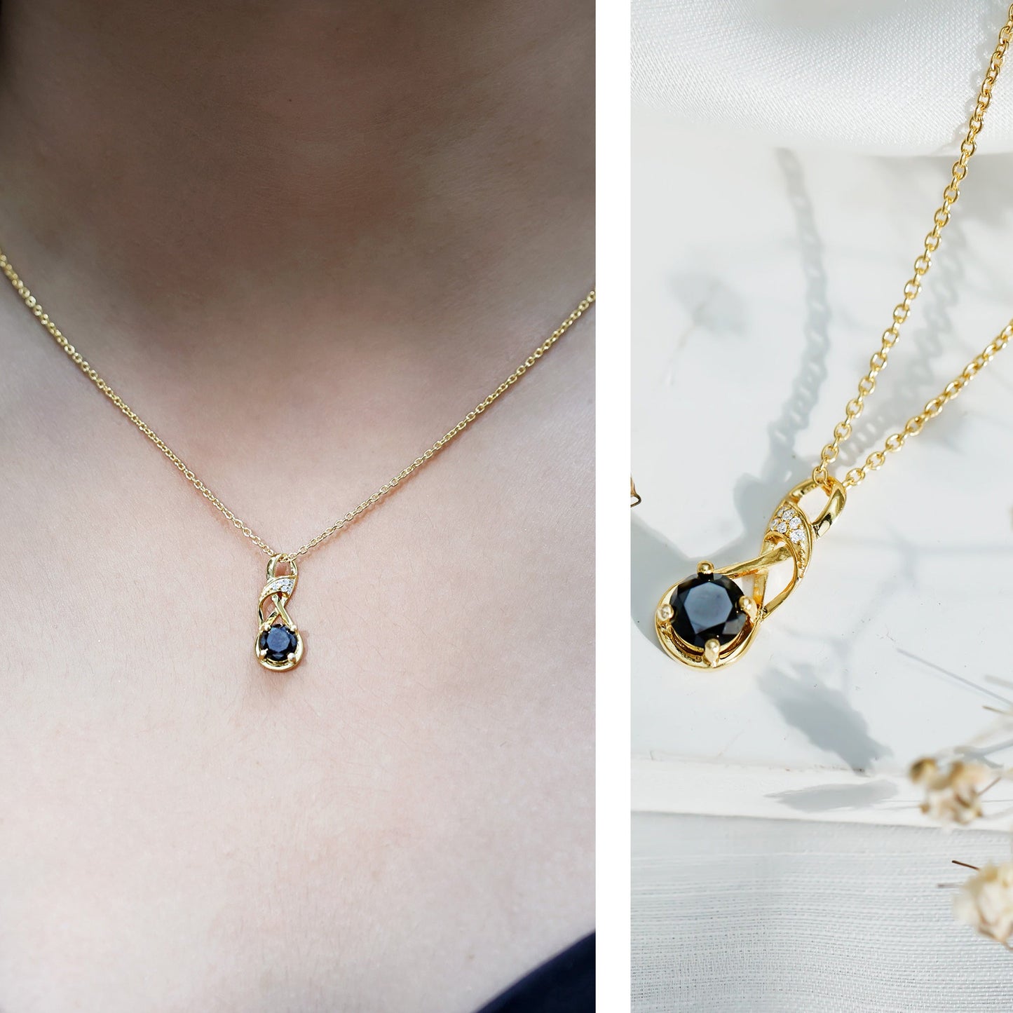 1 Carat Black and White Diamond Infinity Necklace with Silver Chain