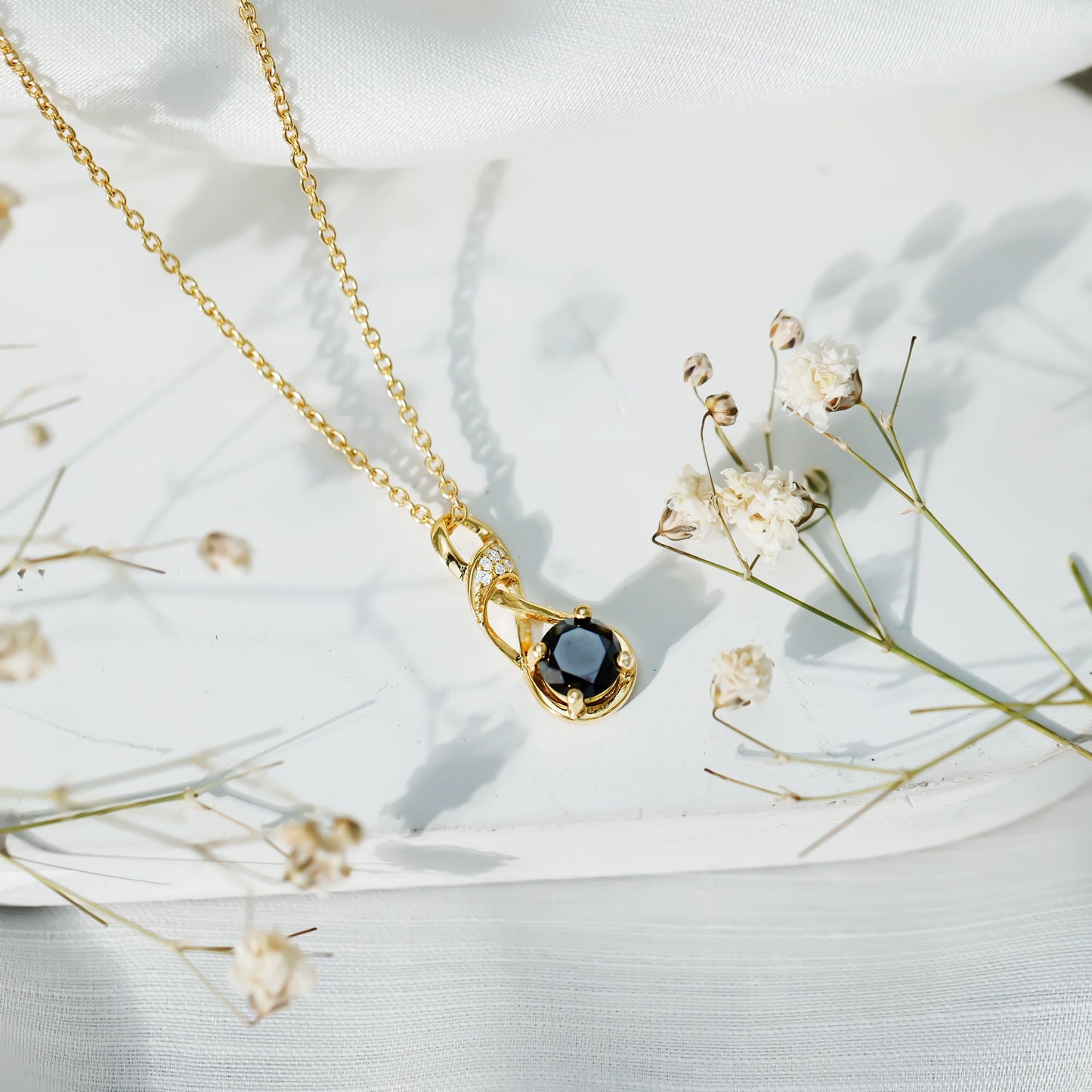 1 Carat Black and White Diamond Infinity Necklace with Silver Chain
