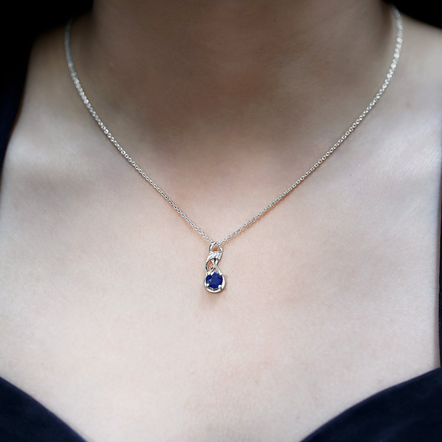 Natural 1 Carat Blue Sapphire Infinity Necklace with Silver Chain