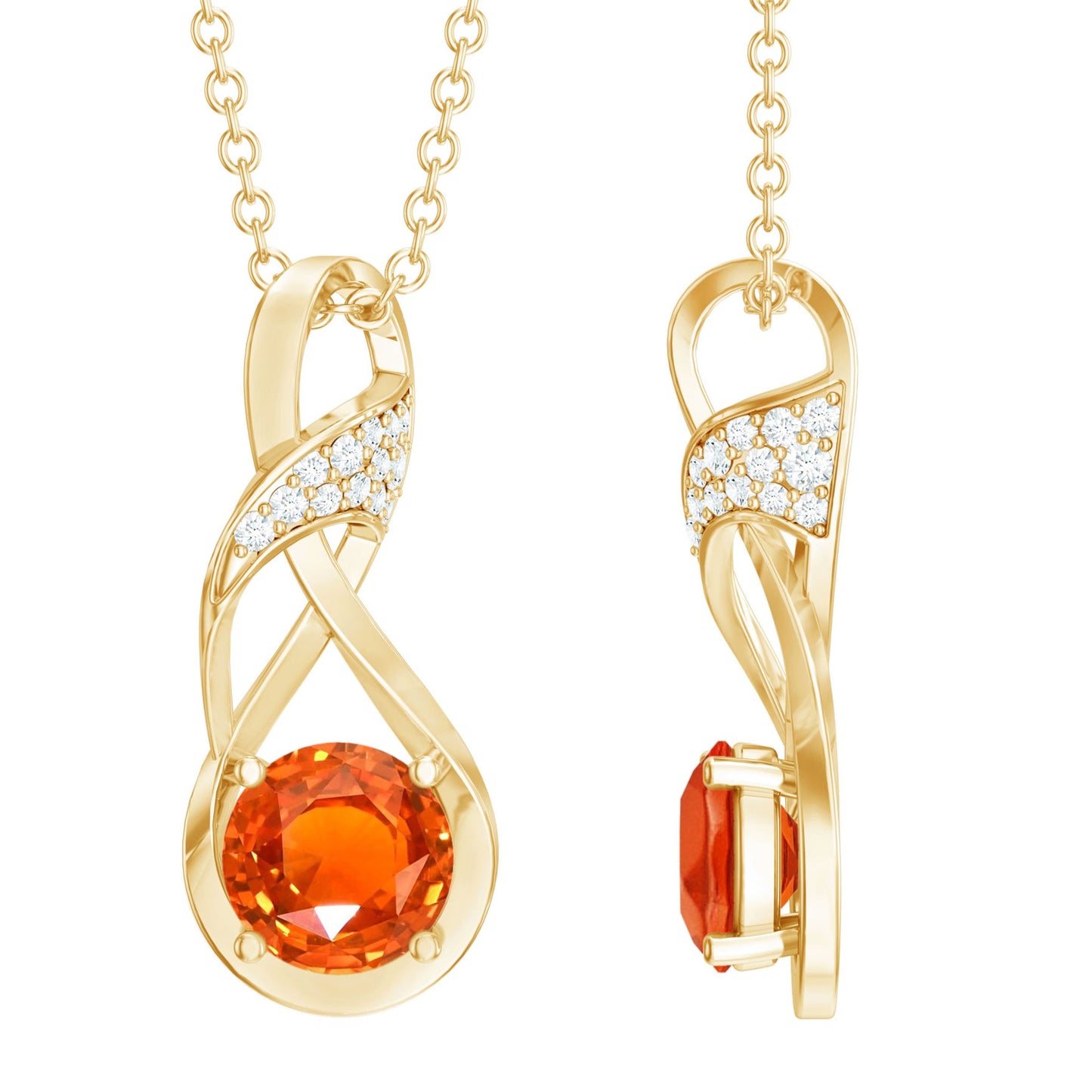 1 Carat Lab Grown Orange Sapphire Infinity Pendant Necklace with Diamond