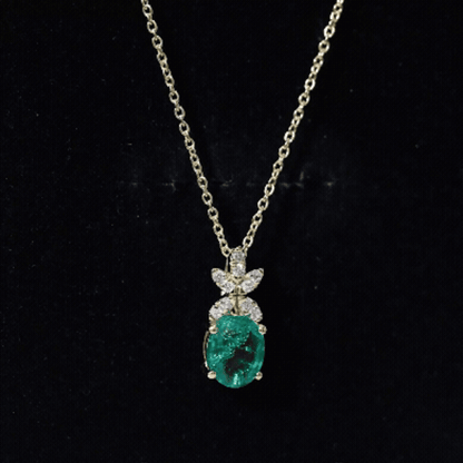 2 Carat Oval Lab Grown Emerald Wedding Necklace with Diamond Flower