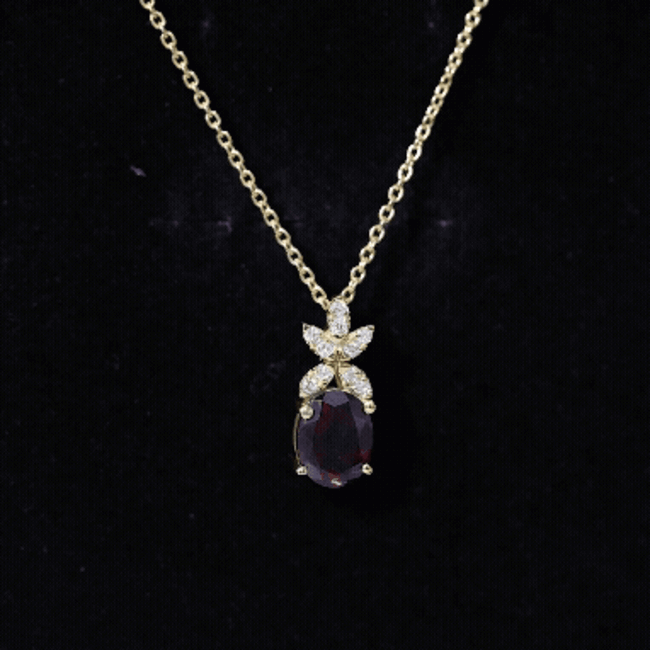 Oval 2.5 Carat Rhodolite Pendant Necklace with Diamond Flower