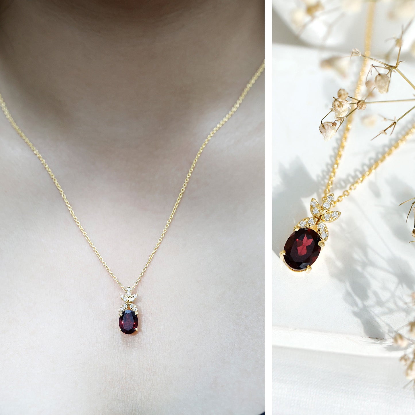 Oval 2.5 Carat Rhodolite Pendant Necklace with Diamond Flower