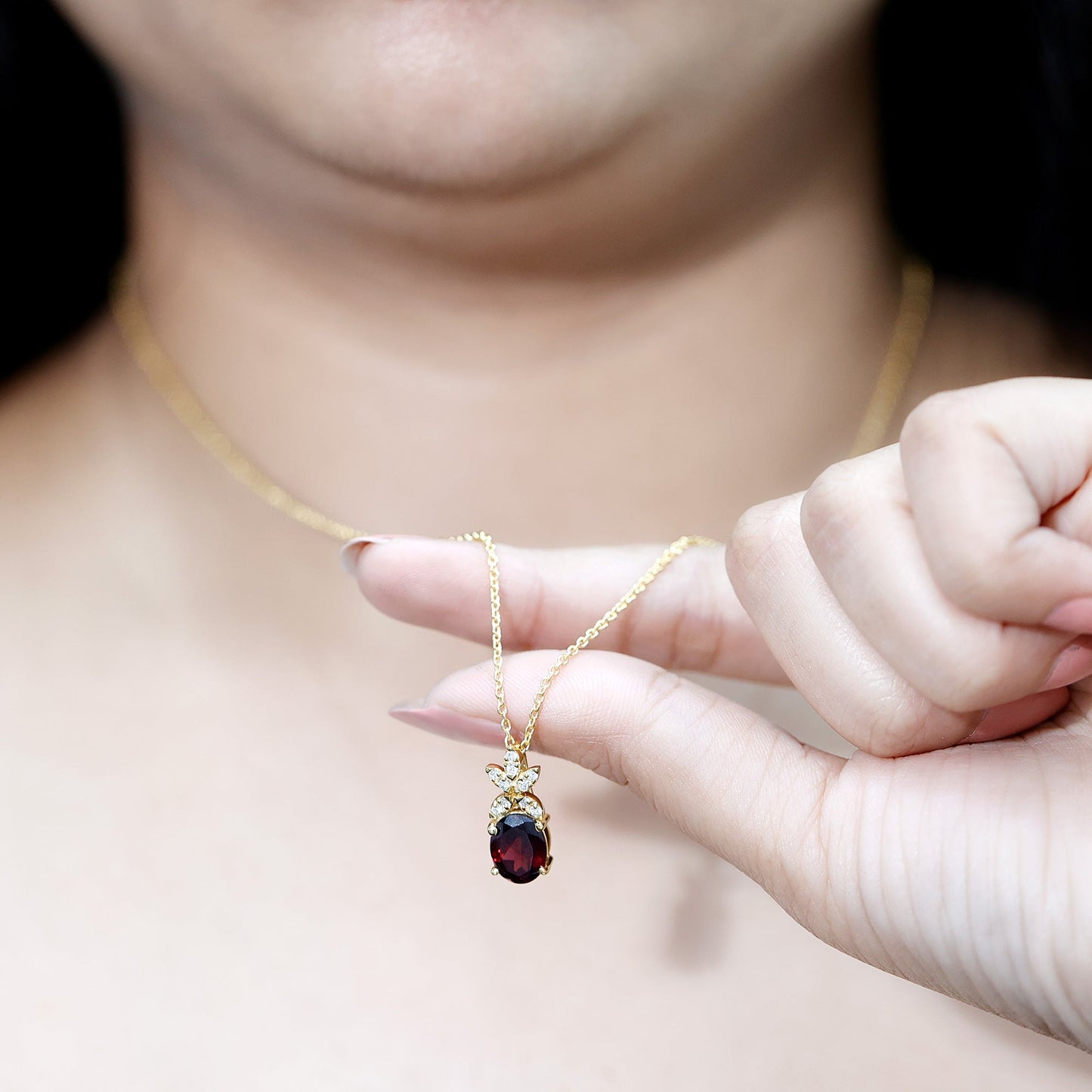 Oval 2.5 Carat Rhodolite Pendant Necklace with Diamond Flower