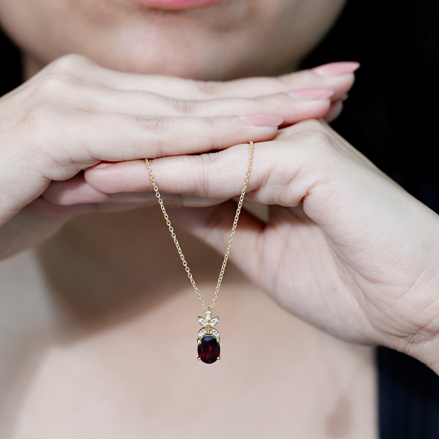 Oval 2.5 Carat Rhodolite Pendant Necklace with Diamond Flower