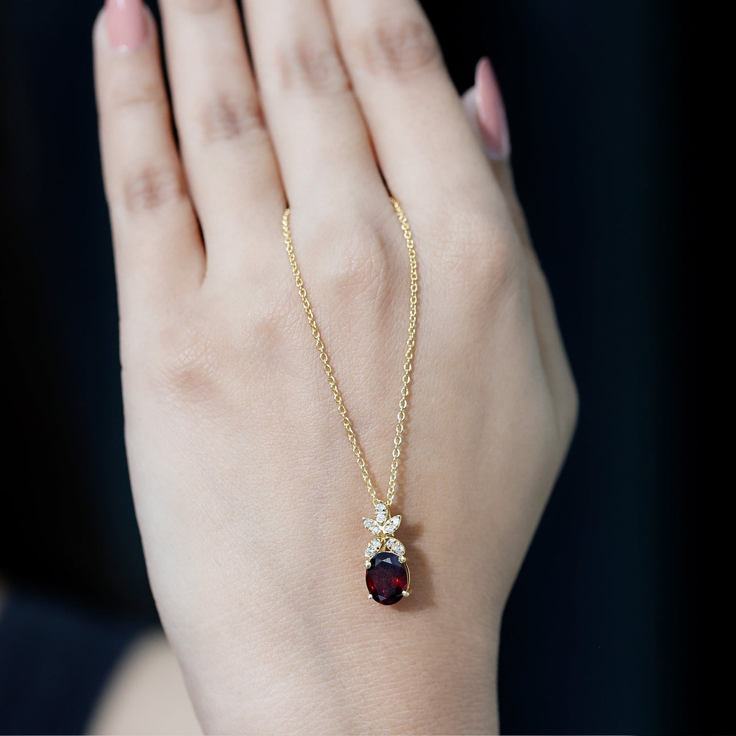 Oval 2.5 Carat Rhodolite Pendant Necklace with Diamond Flower