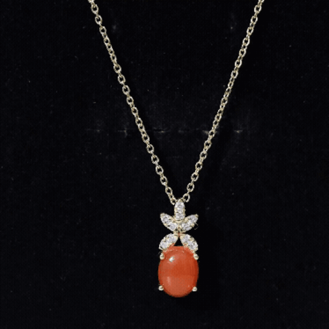 Certified 2.2 Carat Fire Opal Pendant Necklace with Diamond Flower