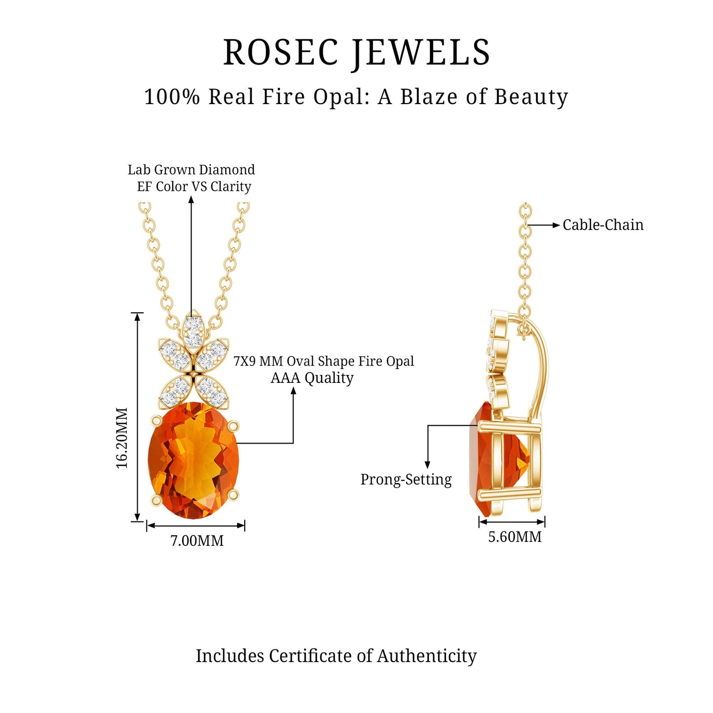 Certified 2.2 Carat Fire Opal Pendant Necklace with Diamond Flower
