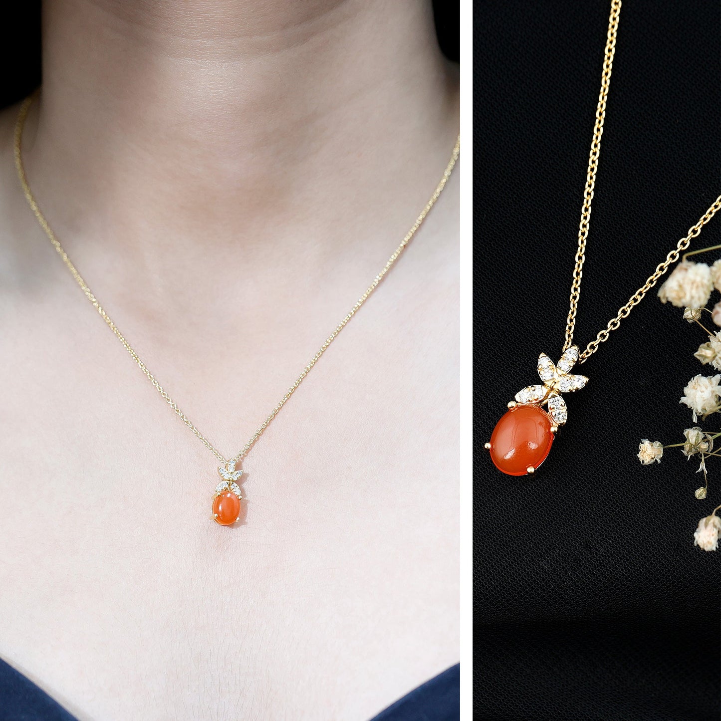 Certified 2.2 Carat Fire Opal Pendant Necklace with Diamond Flower