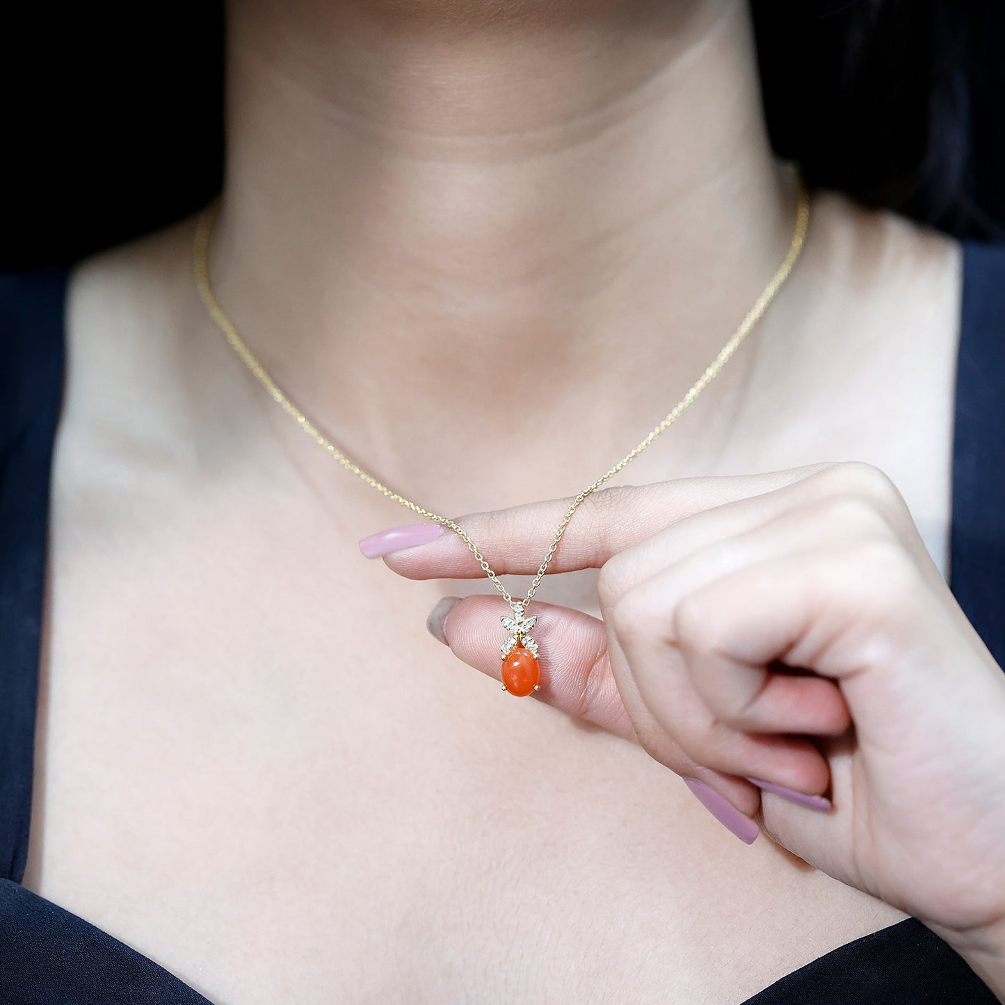 Certified 2.2 Carat Fire Opal Pendant Necklace with Diamond Flower
