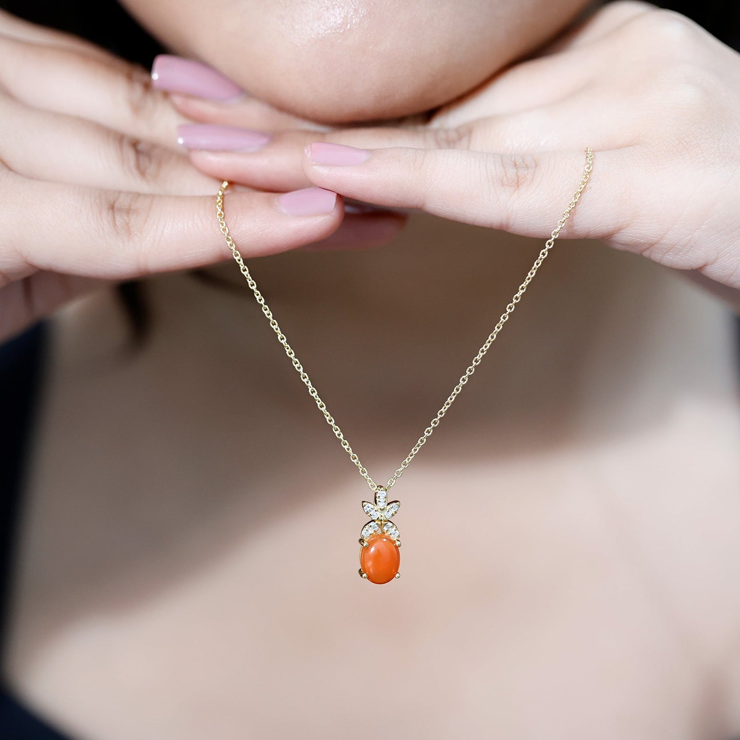 Certified 2.2 Carat Fire Opal Pendant Necklace with Diamond Flower