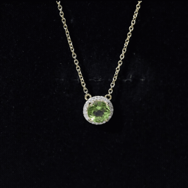 Genuine 2 Carat Peridot and Diamond Halo Necklace