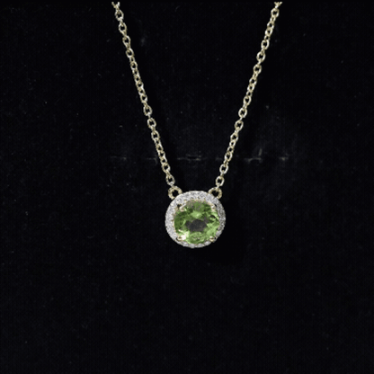 Genuine 2 Carat Peridot and Diamond Halo Necklace