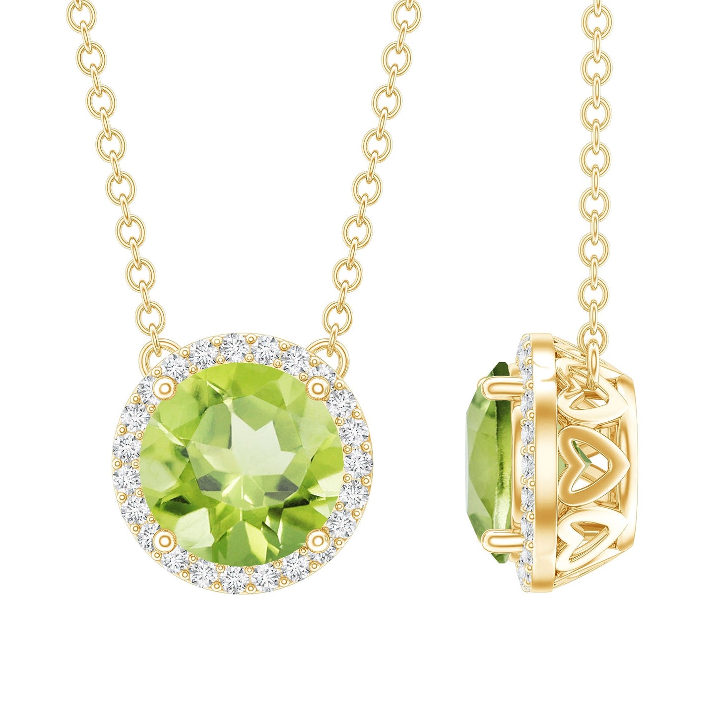 Genuine 2 Carat Peridot and Diamond Halo Necklace