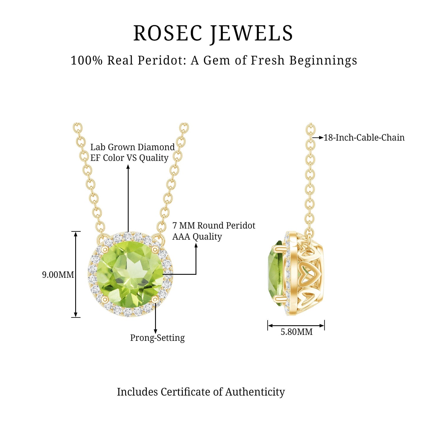Genuine 2 Carat Peridot and Diamond Halo Necklace
