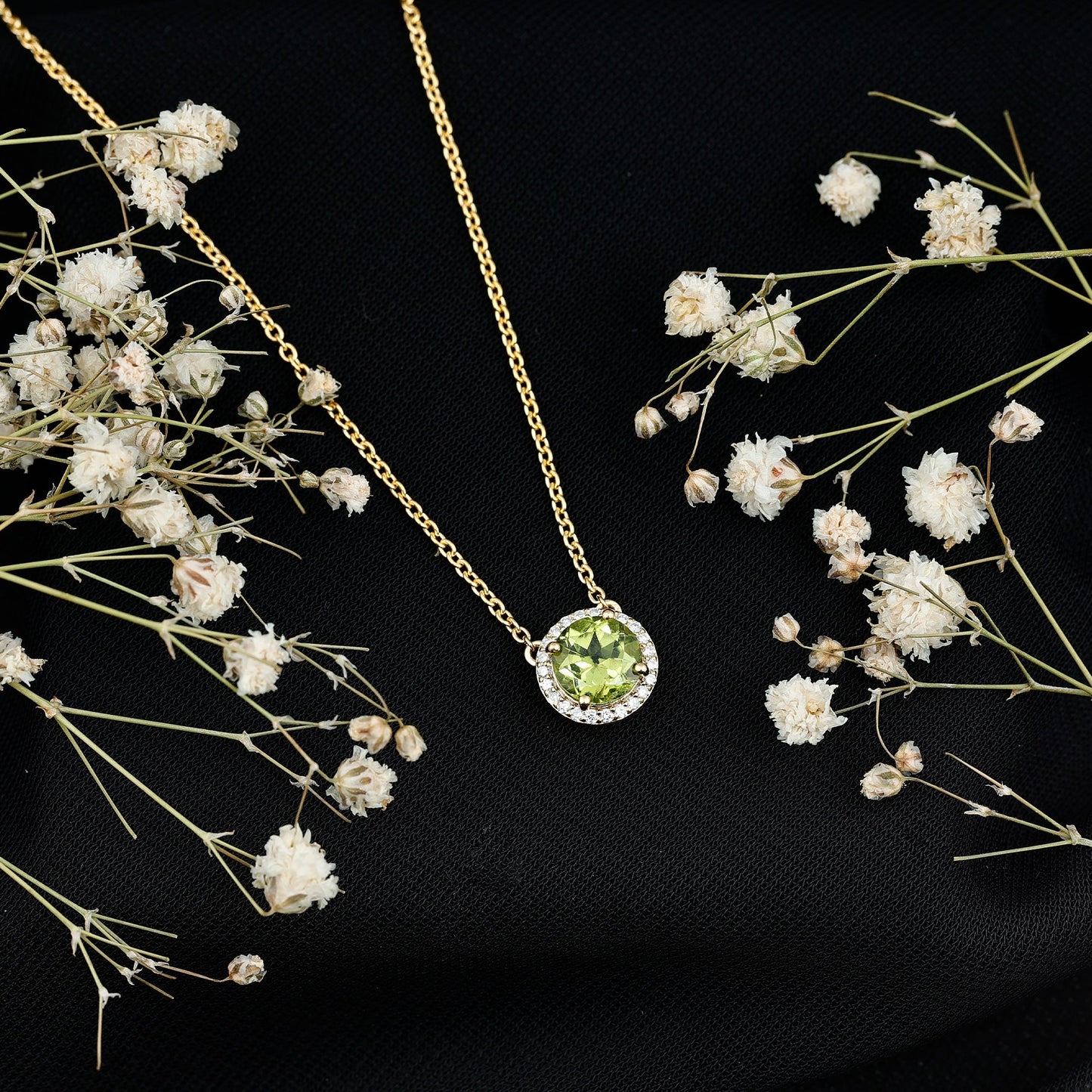 Genuine 2 Carat Peridot and Diamond Halo Necklace