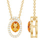 Genuine Oval Shape Citrine Necklace with Lab Diamond in Yellow Gold Plated Silver