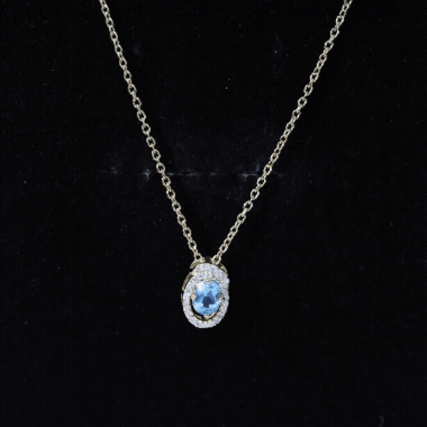 Natural Oval Sky Blue Topaz Diamond Necklace with Silver Chain