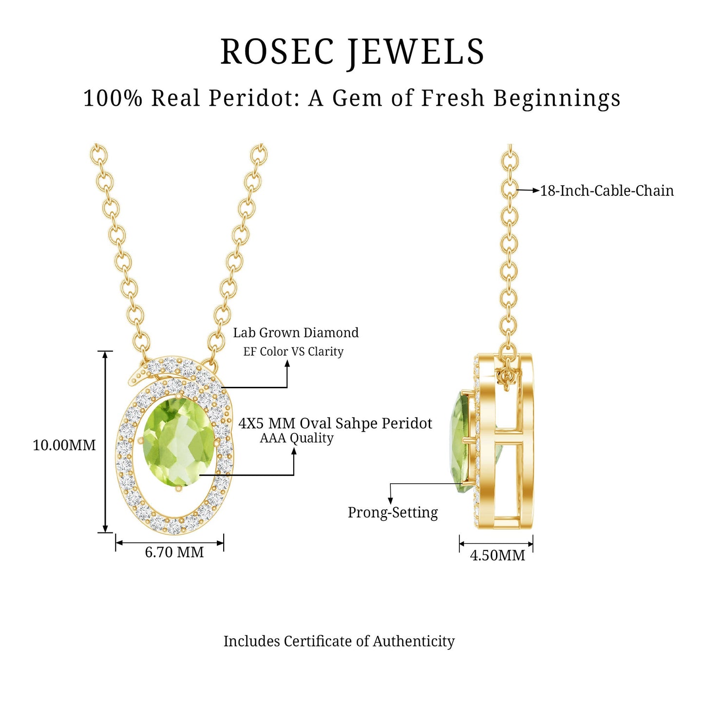 Certified Oval Peridot Pendant Necklace with Lab Diamond