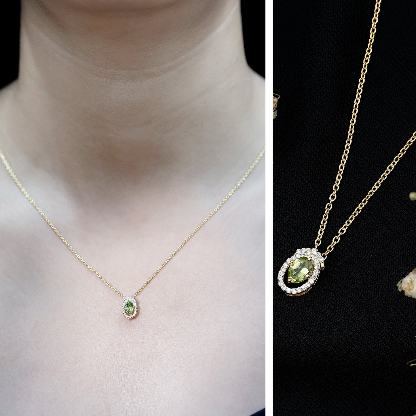 Certified Oval Peridot Pendant Necklace with Lab Diamond