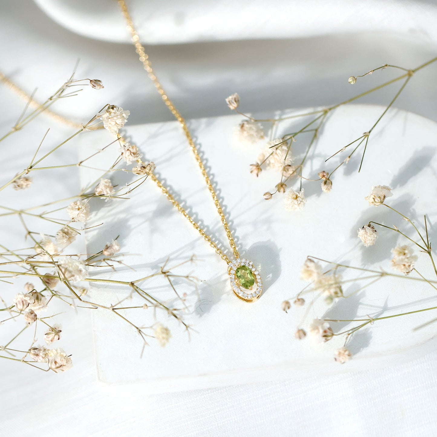 Certified Oval Peridot Pendant Necklace with Lab Diamond